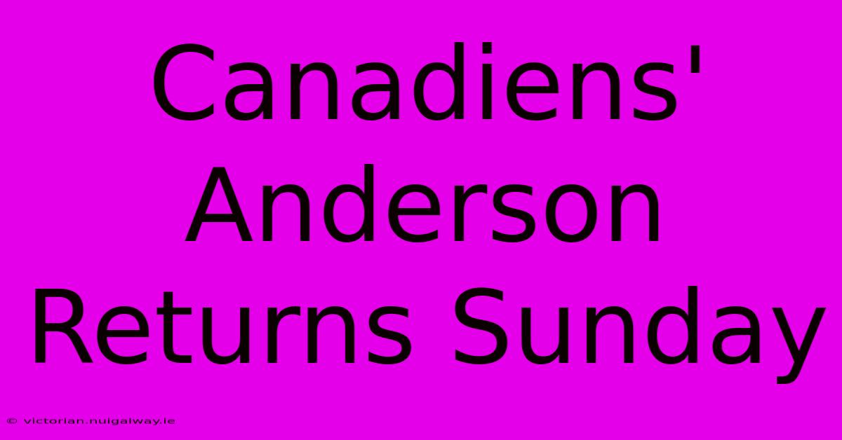 Canadiens' Anderson Returns Sunday