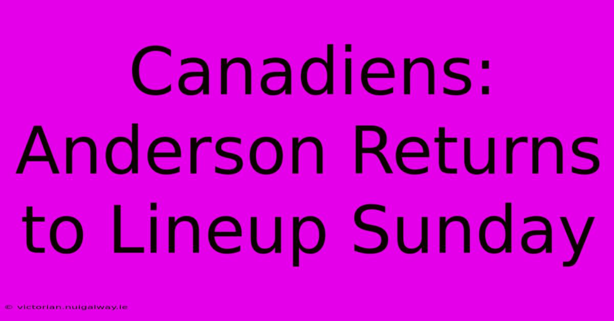 Canadiens: Anderson Returns To Lineup Sunday