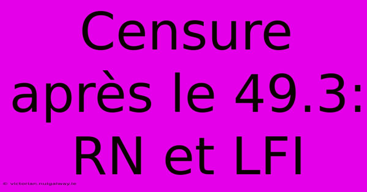 Censure Après Le 49.3: RN Et LFI