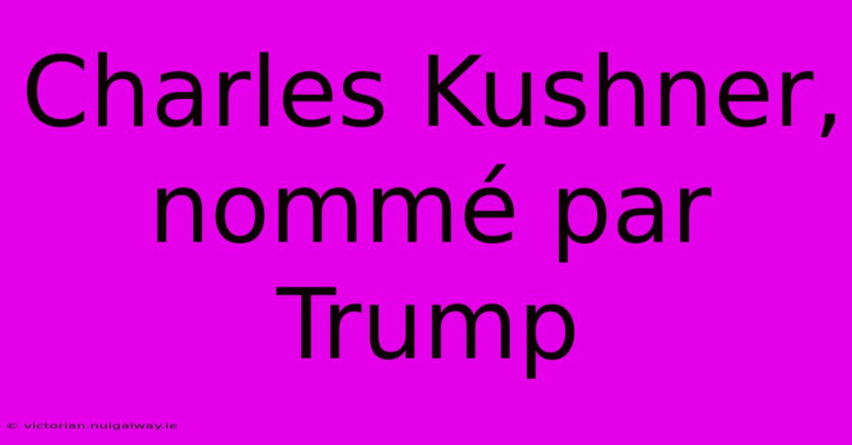 Charles Kushner, Nommé Par Trump