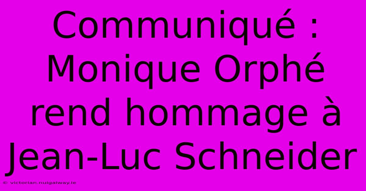 Communiqué : Monique Orphé Rend Hommage À Jean-Luc Schneider