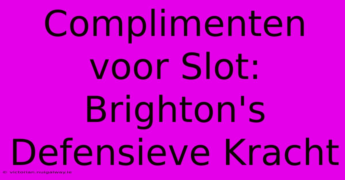 Complimenten Voor Slot: Brighton's Defensieve Kracht