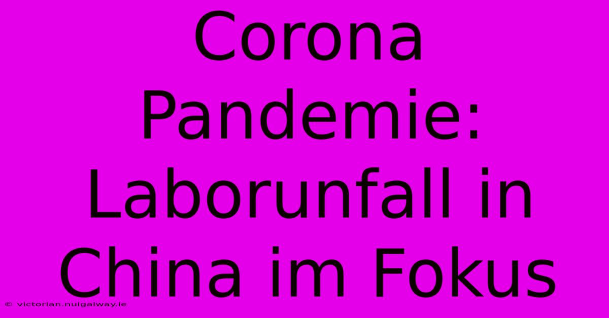 Corona Pandemie:  Laborunfall In China Im Fokus