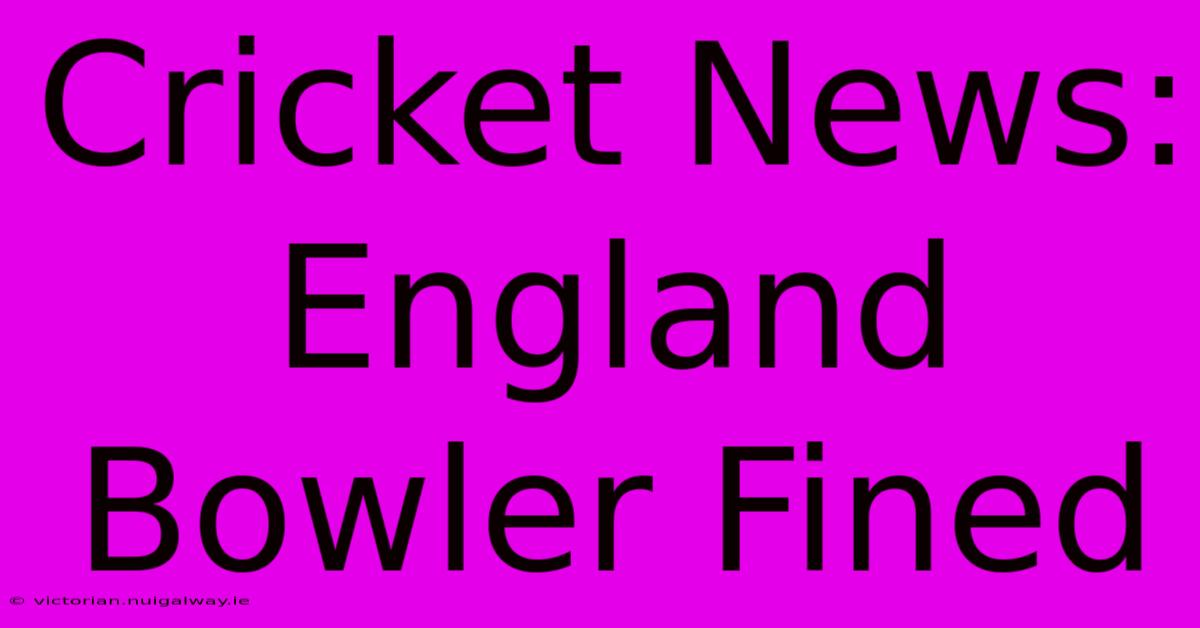 Cricket News: England Bowler Fined