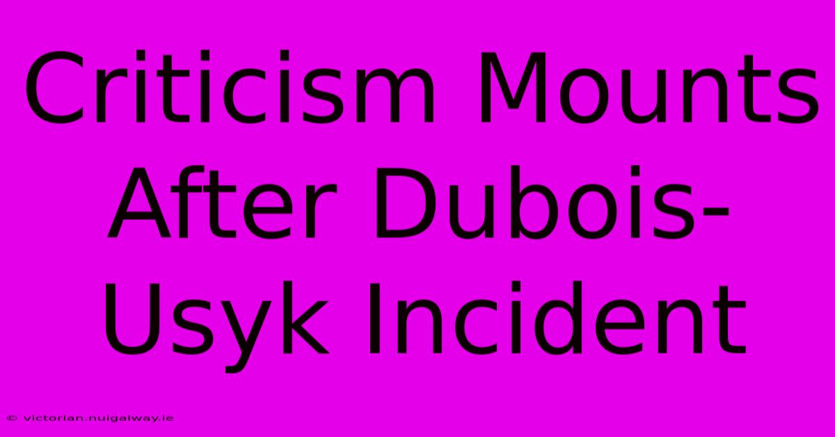 Criticism Mounts After Dubois-Usyk Incident