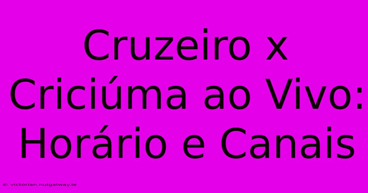 Cruzeiro X Criciúma Ao Vivo: Horário E Canais