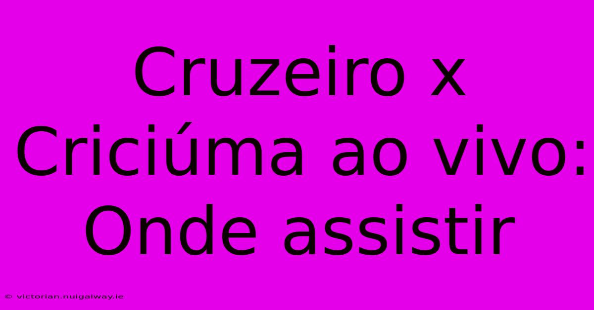 Cruzeiro X Criciúma Ao Vivo: Onde Assistir