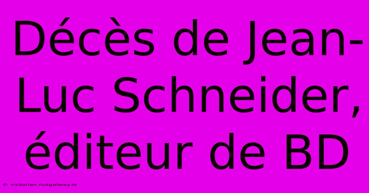 Décès De Jean-Luc Schneider, Éditeur De BD