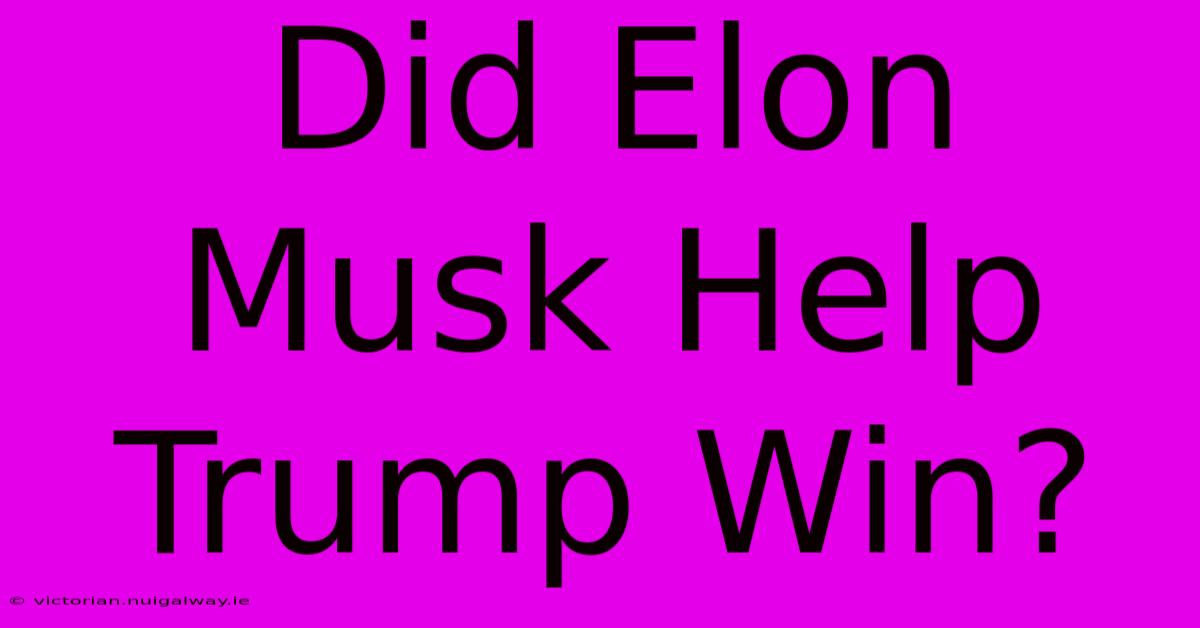 Did Elon Musk Help Trump Win?