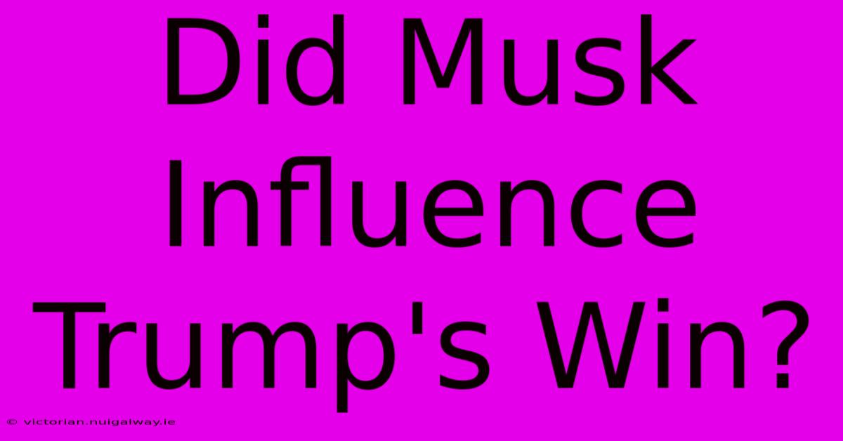 Did Musk Influence Trump's Win?