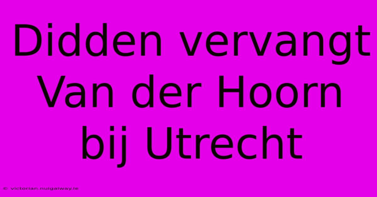 Didden Vervangt Van Der Hoorn Bij Utrecht