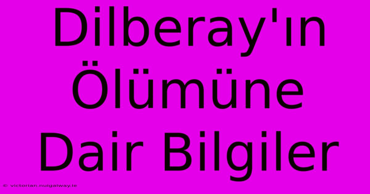 Dilberay'ın Ölümüne Dair Bilgiler