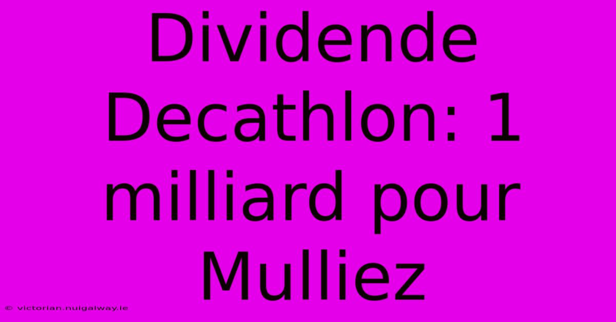 Dividende Decathlon: 1 Milliard Pour Mulliez