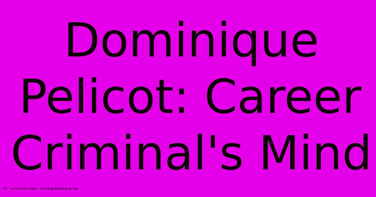 Dominique Pelicot: Career Criminal's Mind