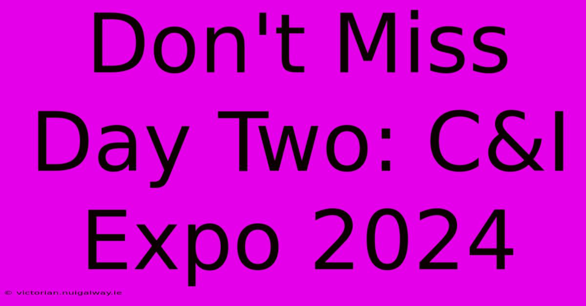 Don't Miss Day Two: C&I Expo 2024