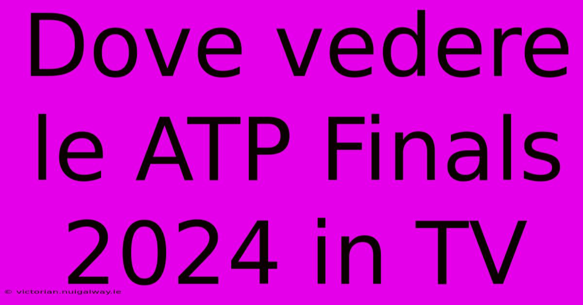 Dove Vedere Le ATP Finals 2024 In TV