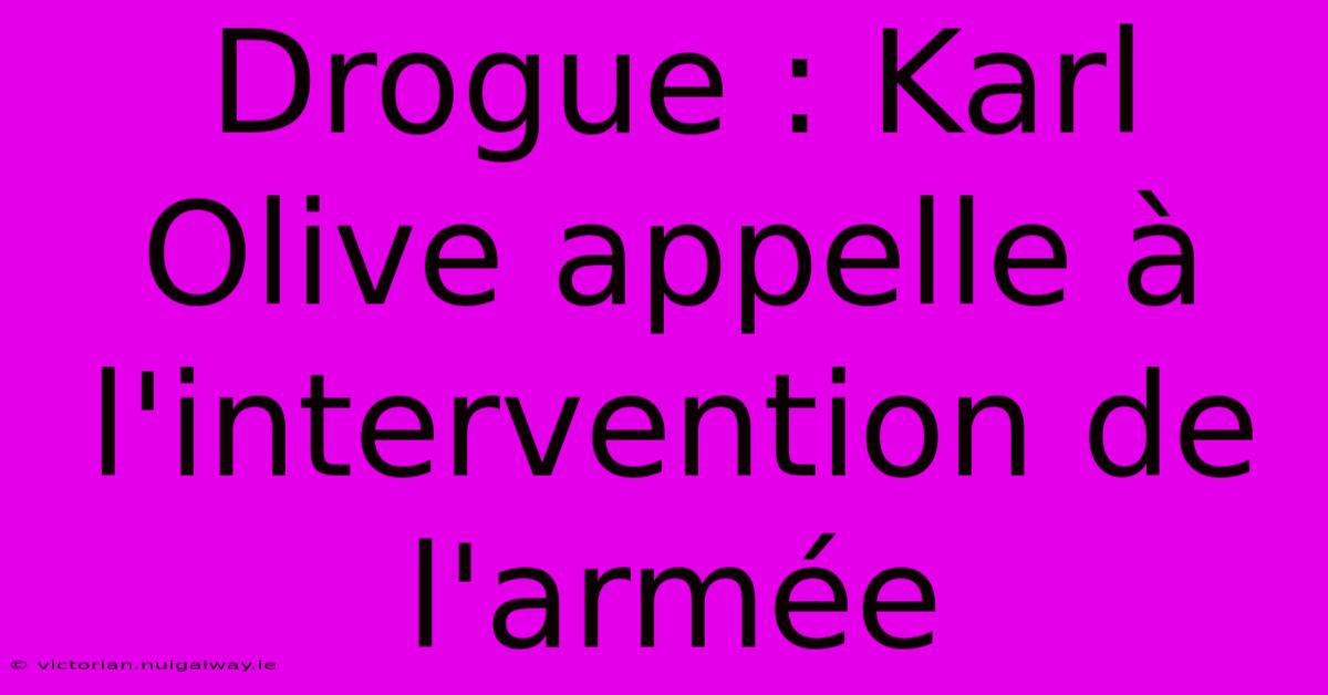 Drogue : Karl Olive Appelle À L'intervention De L'armée