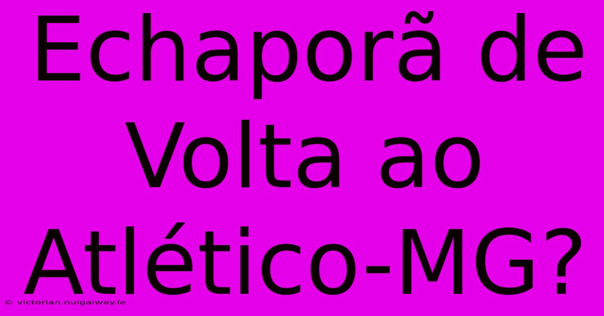 Echaporã De Volta Ao Atlético-MG?