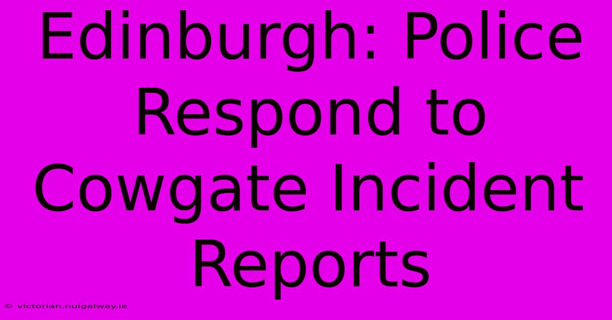 Edinburgh: Police Respond To Cowgate Incident Reports 