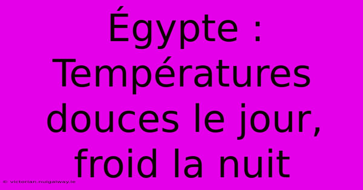 Égypte : Températures Douces Le Jour, Froid La Nuit