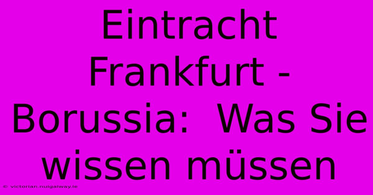 Eintracht Frankfurt - Borussia:  Was Sie Wissen Müssen