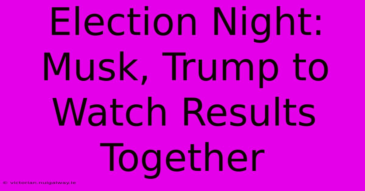 Election Night: Musk, Trump To Watch Results Together