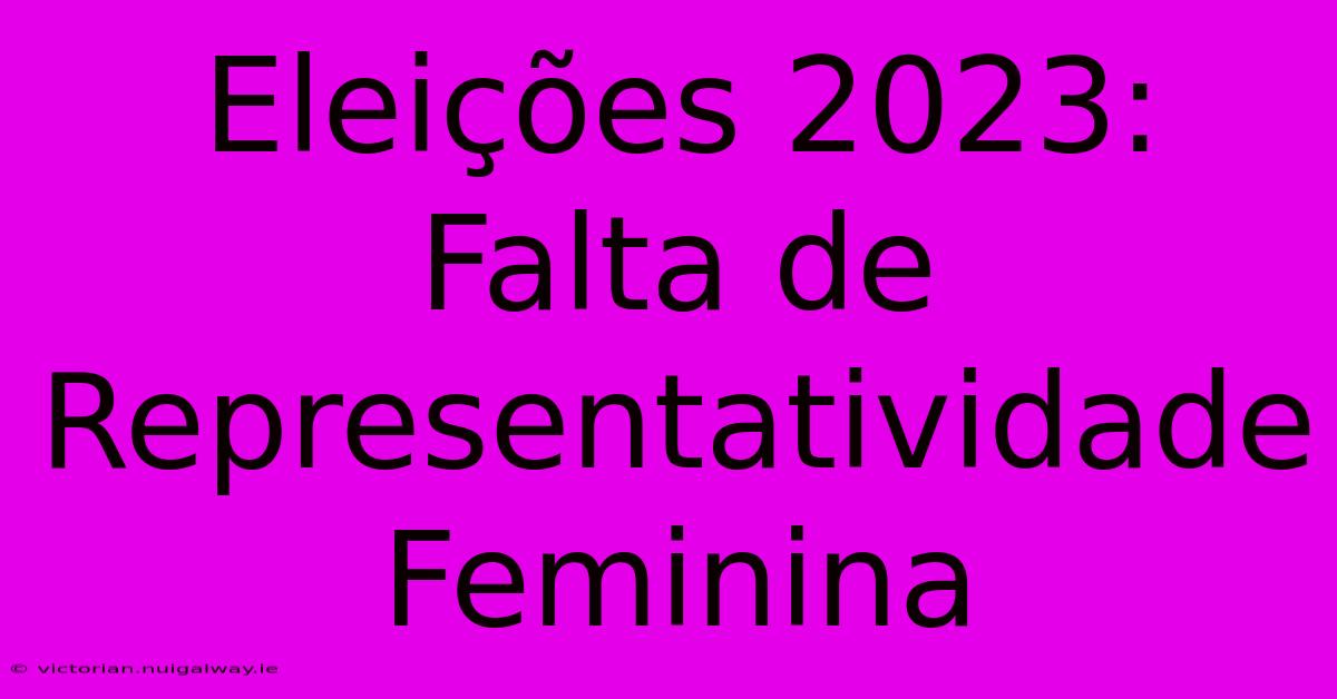 Eleições 2023:  Falta De Representatividade Feminina 