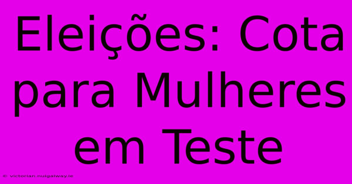 Eleições: Cota Para Mulheres Em Teste