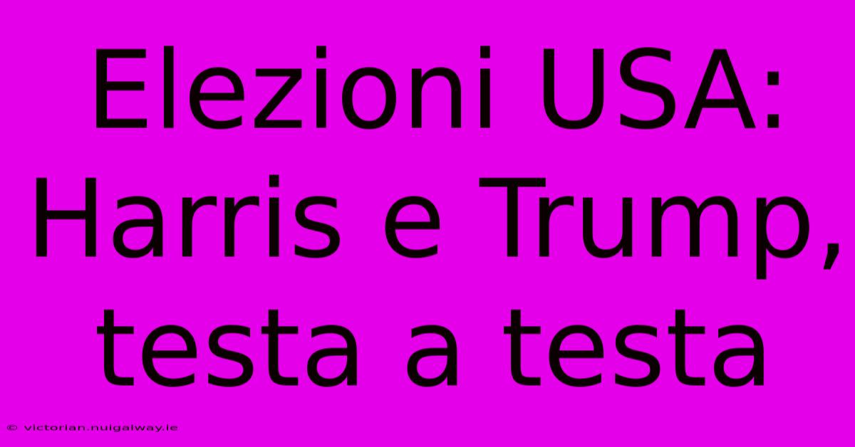 Elezioni USA: Harris E Trump, Testa A Testa 