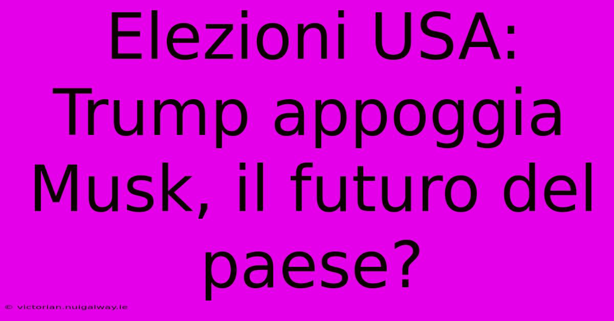 Elezioni USA: Trump Appoggia Musk, Il Futuro Del Paese?