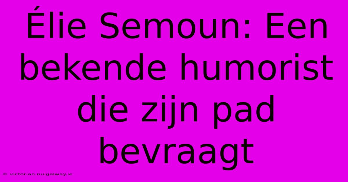 Élie Semoun: Een Bekende Humorist Die Zijn Pad Bevraagt 