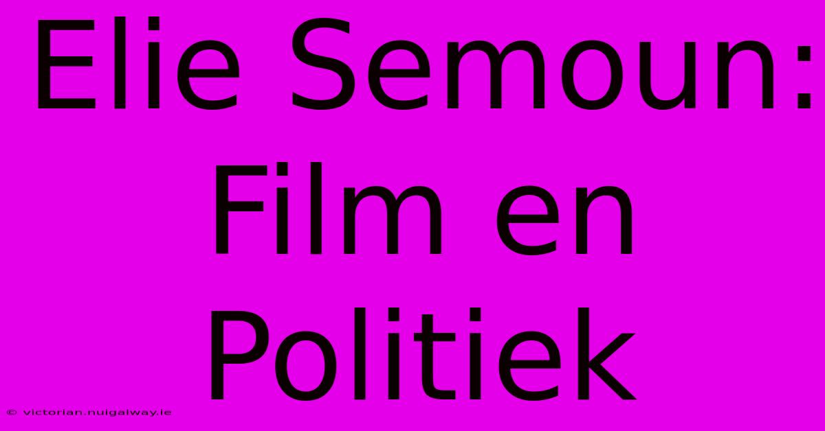 Elie Semoun: Film En Politiek 