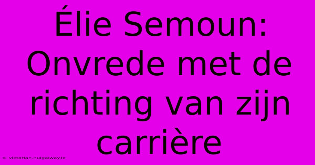 Élie Semoun: Onvrede Met De Richting Van Zijn Carrière