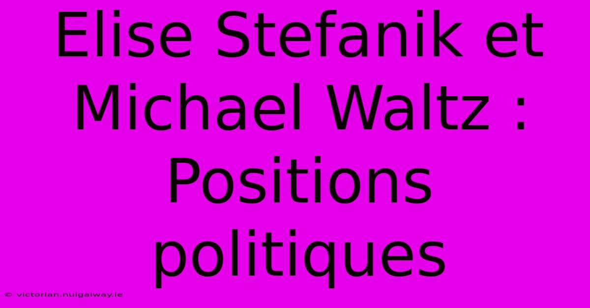 Elise Stefanik Et Michael Waltz : Positions Politiques