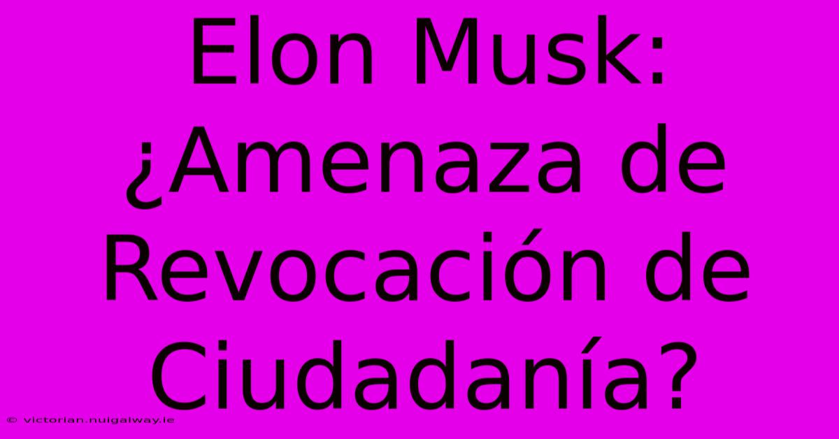 Elon Musk: ¿Amenaza De Revocación De Ciudadanía?