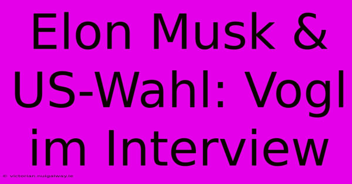 Elon Musk & US-Wahl: Vogl Im Interview