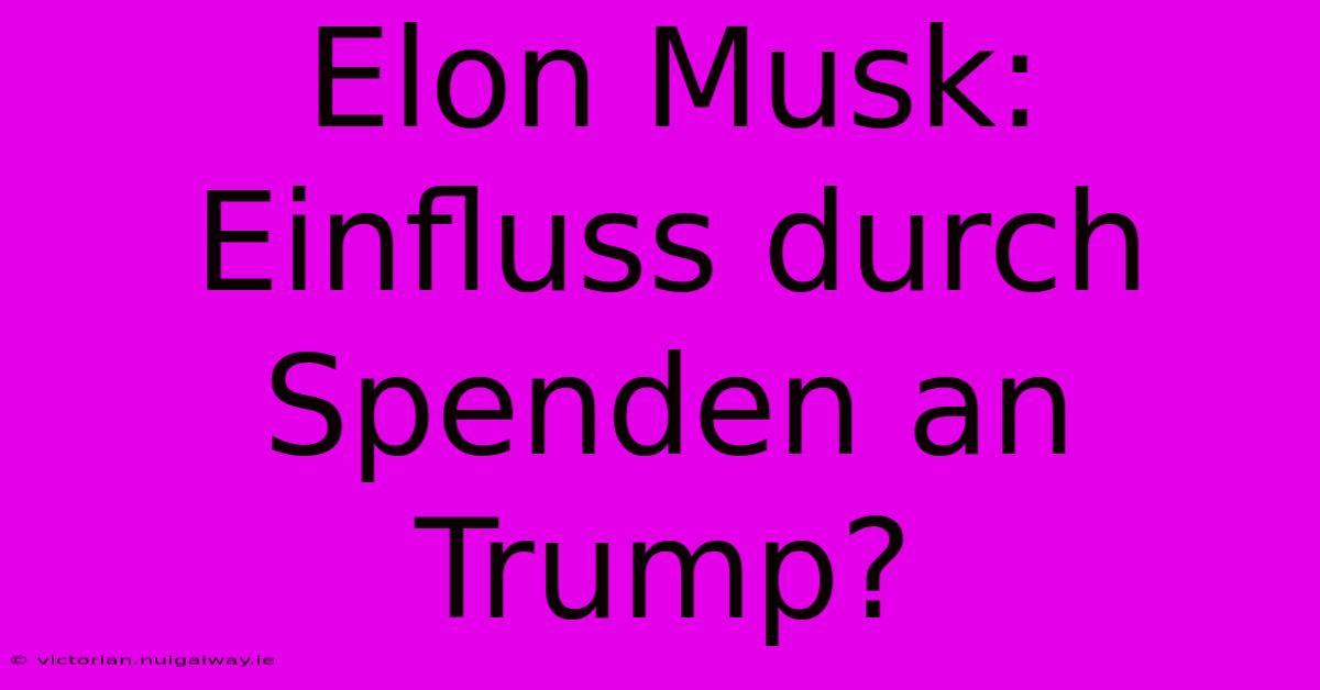 Elon Musk: Einfluss Durch Spenden An Trump?