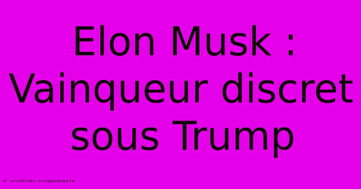 Elon Musk : Vainqueur Discret Sous Trump