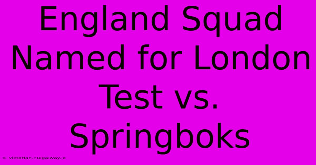 England Squad Named For London Test Vs. Springboks