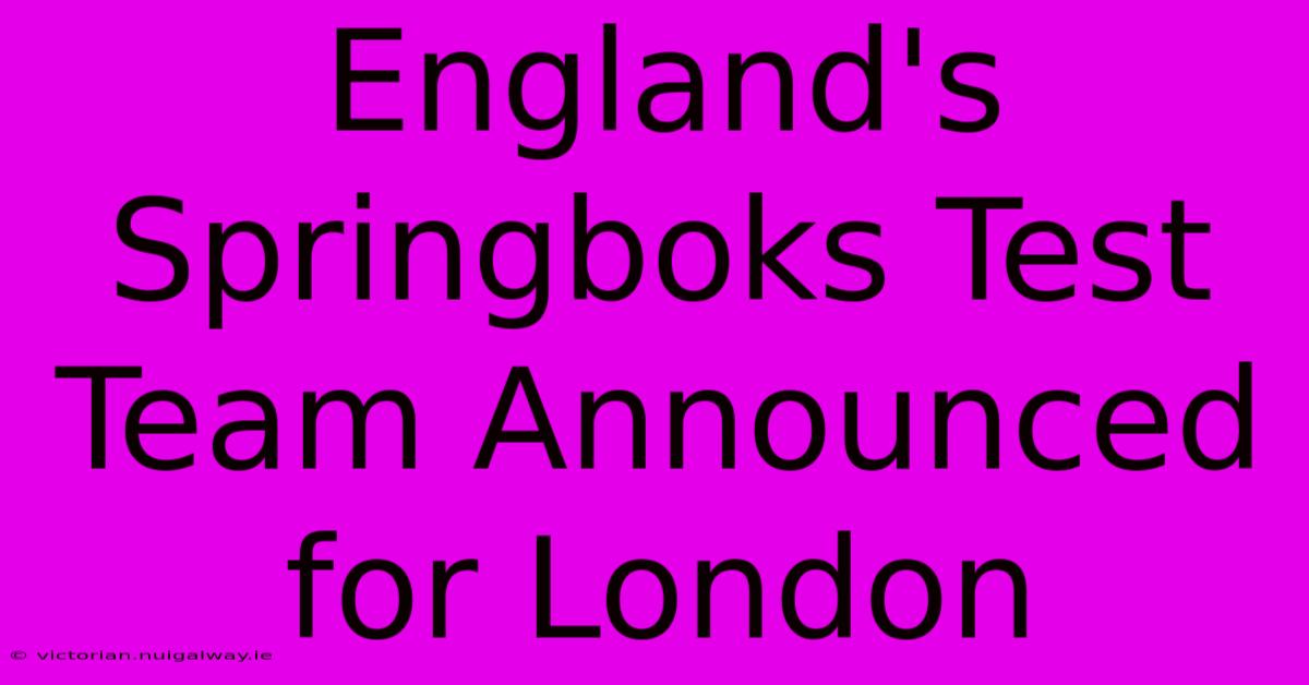 England's Springboks Test Team Announced For London 