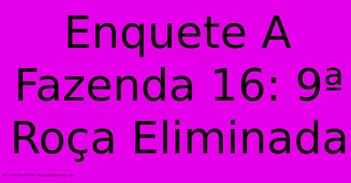 Enquete A Fazenda 16: 9ª Roça Eliminada