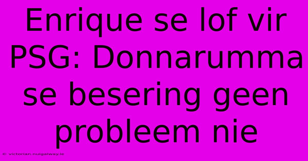 Enrique Se Lof Vir PSG: Donnarumma Se Besering Geen Probleem Nie