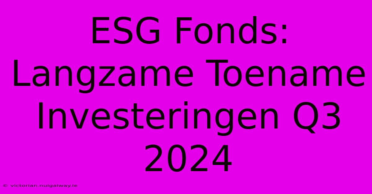 ESG Fonds: Langzame Toename Investeringen Q3 2024 