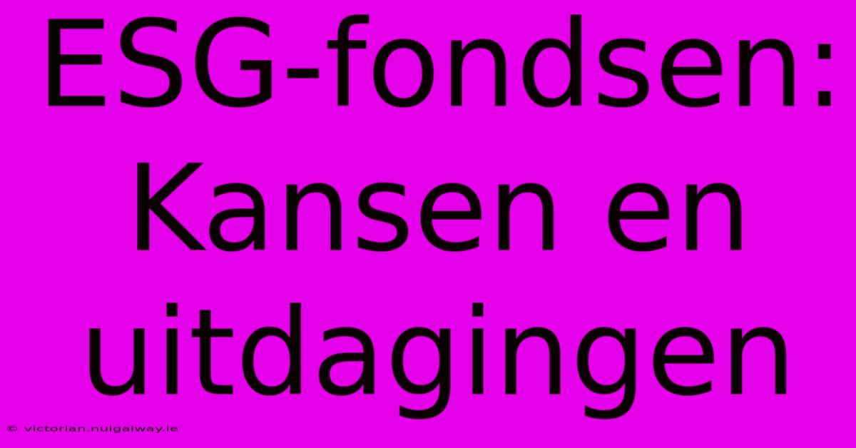 ESG-fondsen: Kansen En Uitdagingen 