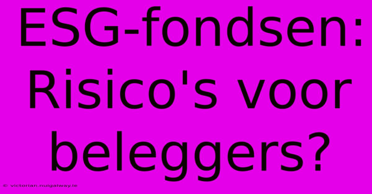 ESG-fondsen: Risico's Voor Beleggers?