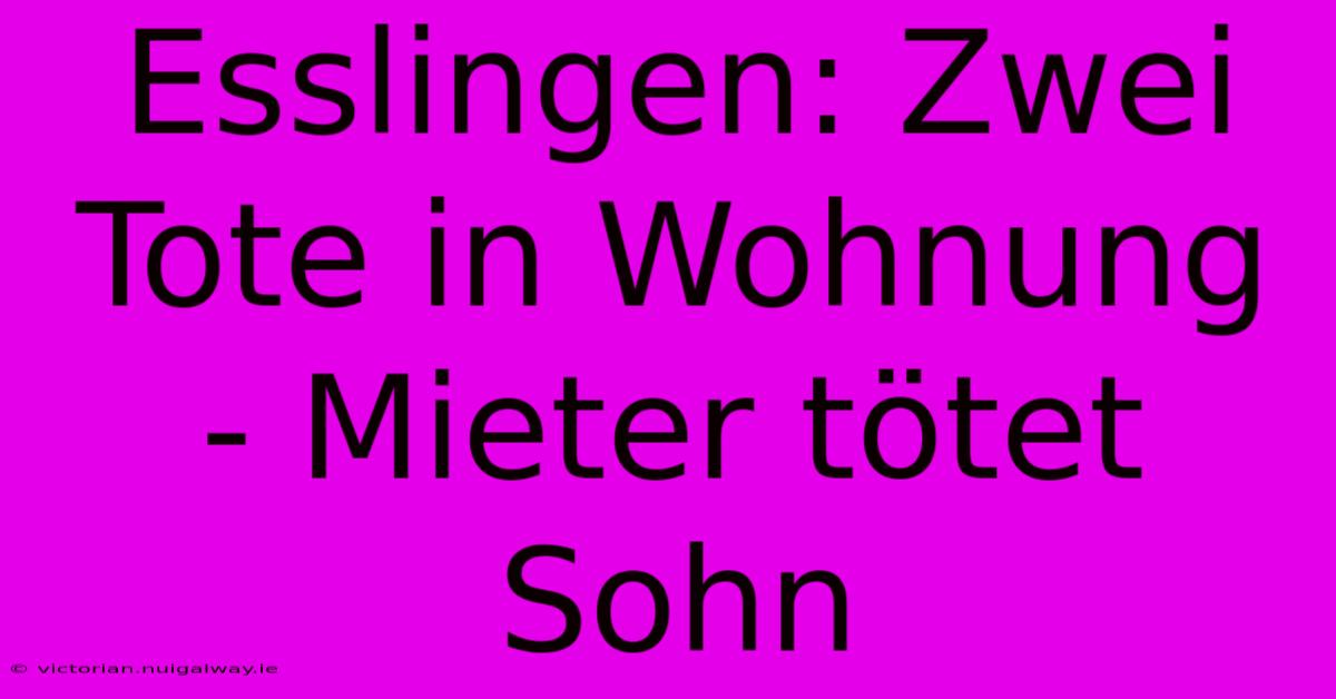 Esslingen: Zwei Tote In Wohnung - Mieter Tötet Sohn