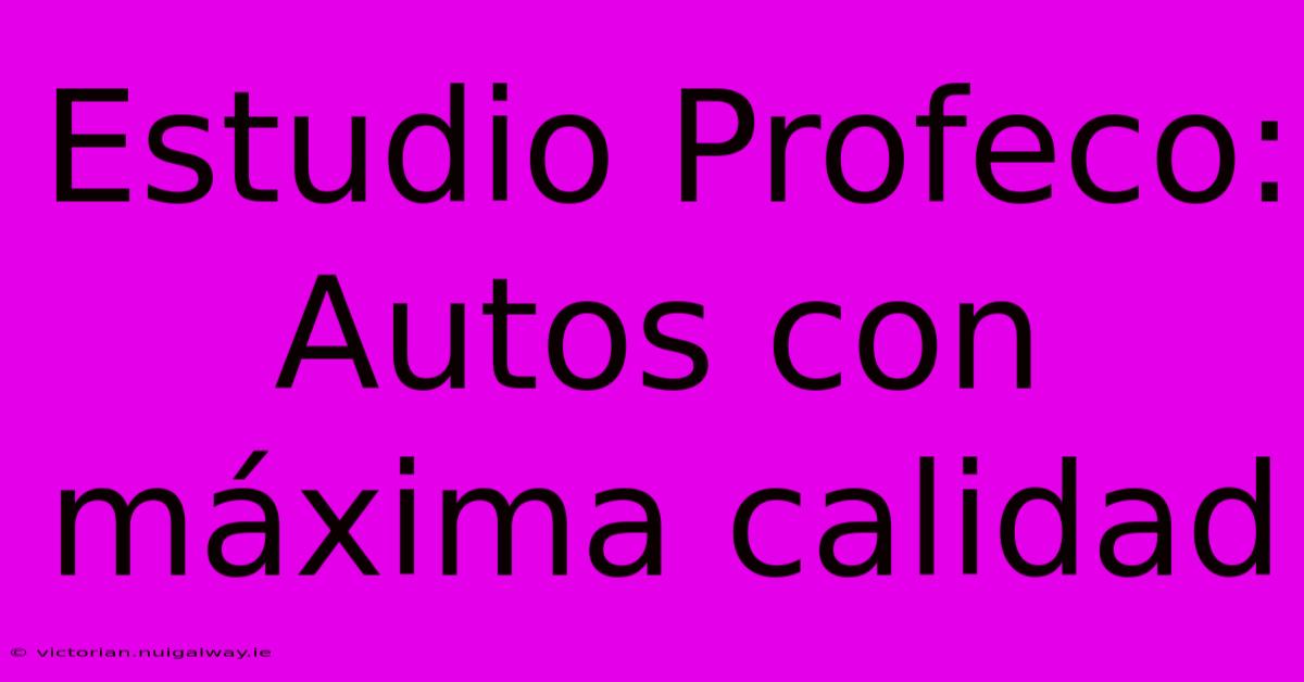 Estudio Profeco: Autos Con Máxima Calidad