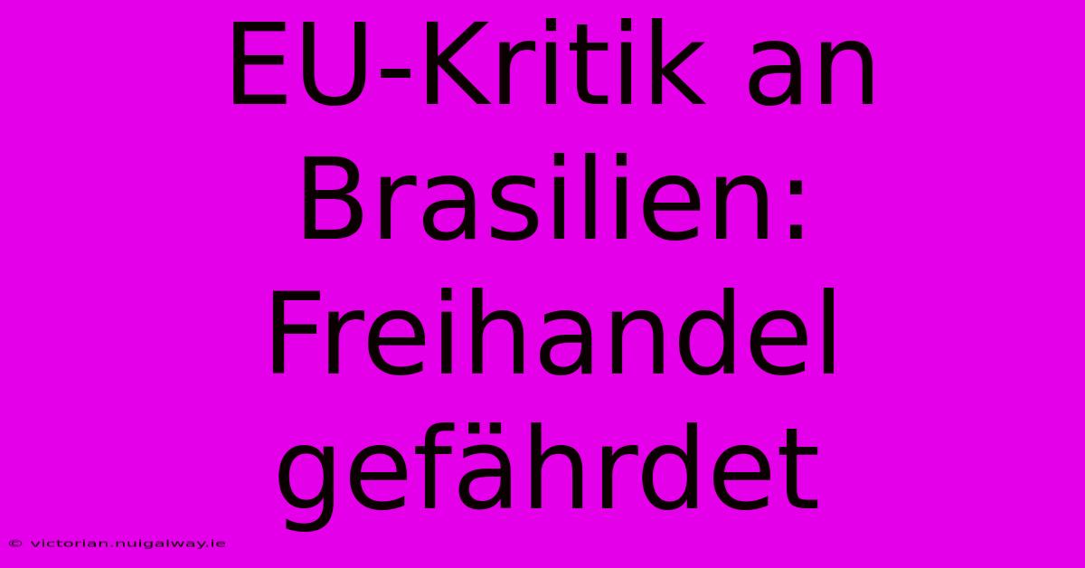 EU-Kritik An Brasilien: Freihandel Gefährdet