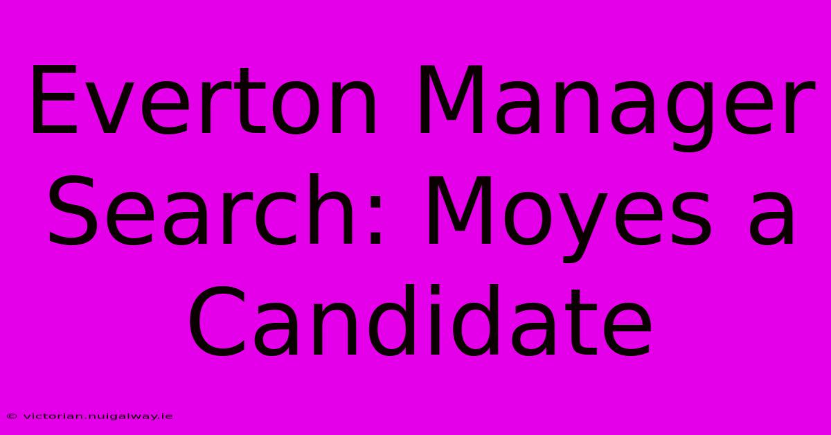 Everton Manager Search: Moyes A Candidate