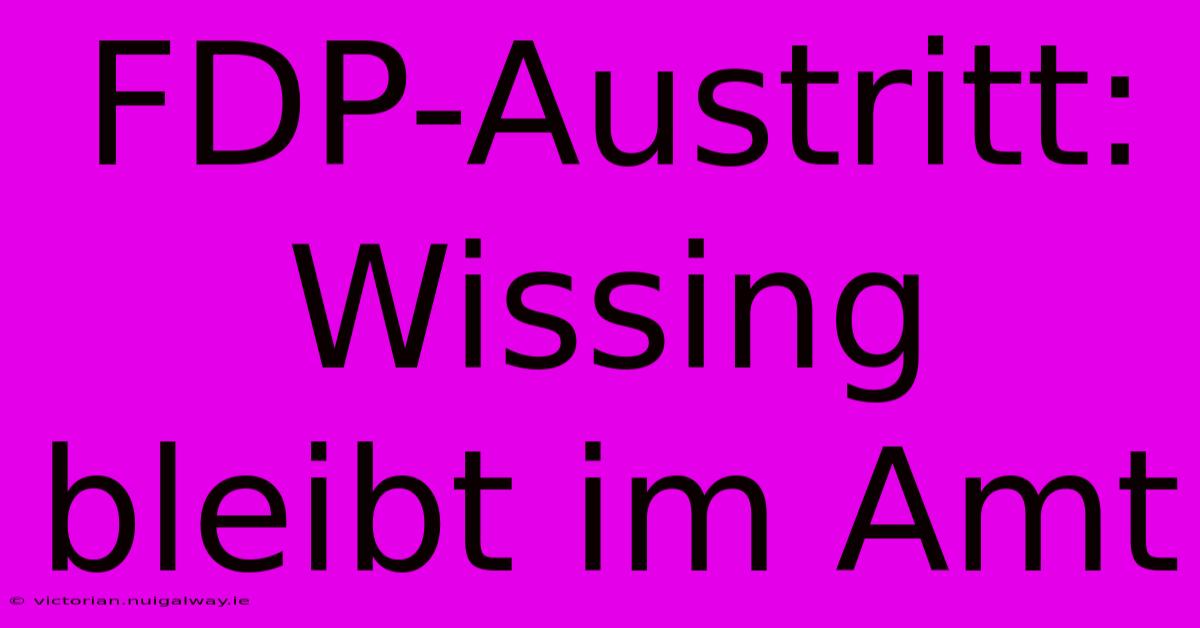 FDP-Austritt: Wissing Bleibt Im Amt